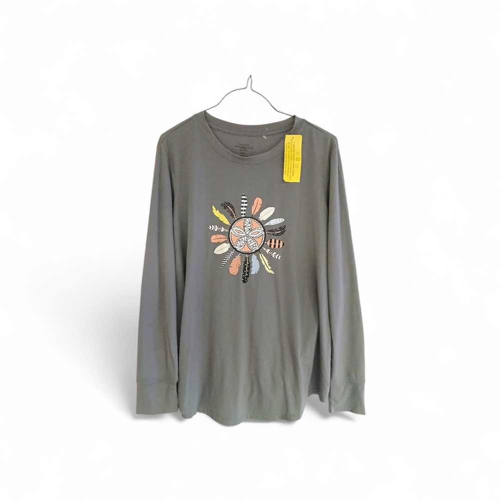 NWT Gray Feather Design Long Sleeve Top